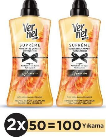 Vernel Max Konsantre Çamaşır Yumuşatıcısı 2 x 1200ml (100 Yıkama) Supreme Glamour