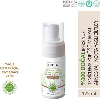 INCIA %100 Doğal İpeksi Yüz Temizleme Köpüğü Makyaj Akne Siyah Nokta Sivilce Yağlı Ciltler Vegan 125 ml