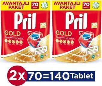 Pril Gold 140 Yıkama Bulaşık Makinesi Deterjanı Tableti (2 x 70'li Paket)