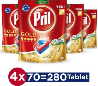 Pril Gold 280 Yıkama Bulaşık Makinesi Deterjanı Tableti (4 x 70'li Paket)