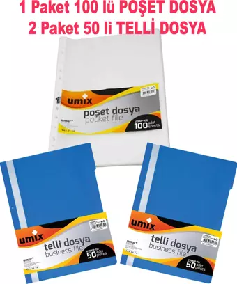 UMİX 100 lü SET (100 adet Telli Dosya ve Poşet Dosya)