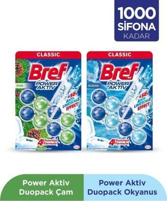 Bref WC Power Aktiv Duopack Katı Tuvalet Bloğu 1 Çam + 1 Okyanus, 2 x 2'li Paket