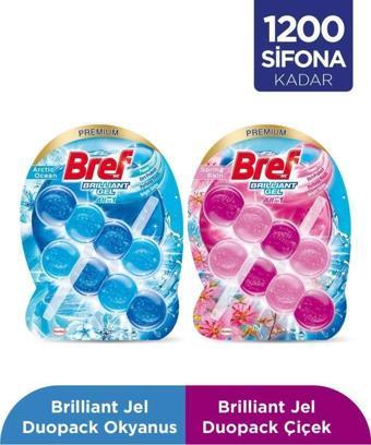 Bref WC Brilliant Gel Duopack Klozet Bloğu 1 Çiçek + 1 Okyanus, 2 x 2'li Paket