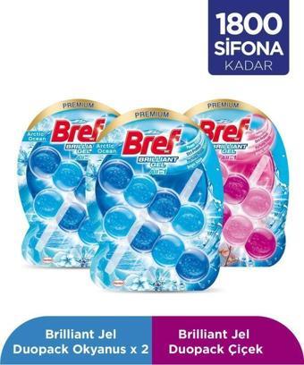 Bref WC Brilliant Gel Duopack Klozet Bloğu 2 Okyanus + 1 Çiçek, 3 x 2'li Paket