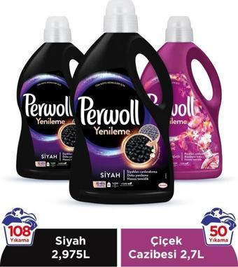 Perwoll Hassas Bakım Sıvı Çamaşır Deterjanı 3 x 3L (145 Yıkama) 2 Renkli + 1 Çiçek Cazibesi Yenileme