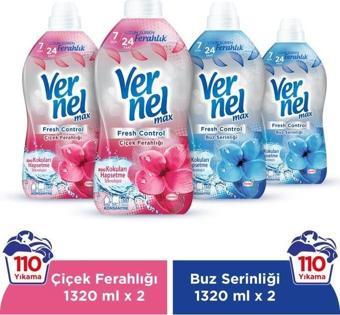 Vernel Max Konsantre Çamaşır Yumuşatıcısı 4 x 1320ml (220 Yıkama) 2 Çiçek Ferahlığı + 2 Buz Serinliği