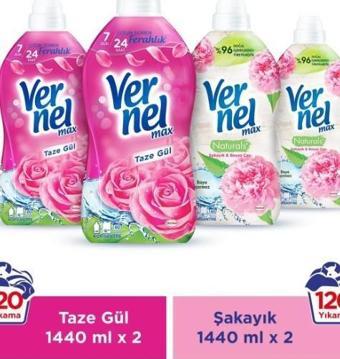 Vernel Max Konsantre Çamaşır Yumuşatıcısı 4 x 1440ml (240 Yıkama) 2 Taze Gül + 2 Şakayık