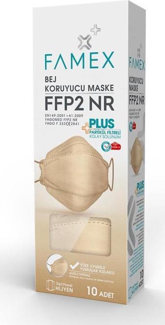 FAMEX N95 FFP2 KORUYUCU MASKE BEJ RENK 10 ADET TEKLİ PAKET FİSH MODELİ