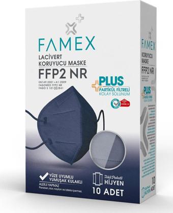 FAMEX N95 FFP2 KORUYUCU MASKE LACİVERT RENK 10 ADET TEKLİ PAKET DUCK MODELİ