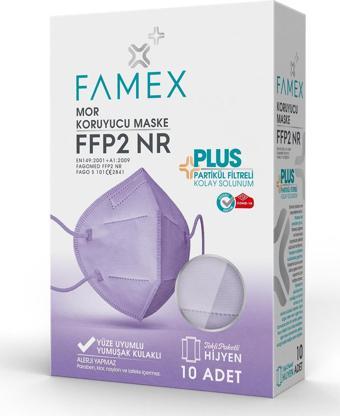 FAMEX N95 FFP2 KORUYUCU MASKE MOR RENK 10 ADET TEKLİ PAKET DUCK MODELİ