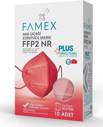 FAMEX N95 FFP2 KORUYUCU MASKE NAR ÇİÇEĞİ RENK 10 ADET TEKLİ PAKET DUCK MODELİ 