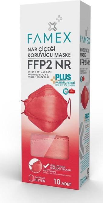 FAMEX N95 FFP2 KORUYUCU MASKE NAR ÇİÇEĞİ RENK 10 ADET TEKLİ PAKET FİSH MODELİ