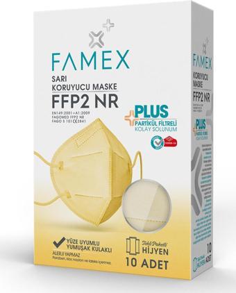 FAMEX N95 FFP2 KORUYUCU MASKE SARI RENK 10 ADET TEKLİ PAKET DUCK MODELİ 