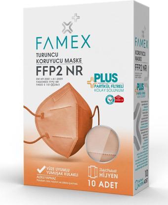 FAMEX N95 FFP2 KORUYUCU MASKE TURUNCU RENK 10 ADET TEKLİ PAKET DUCK MODELİ