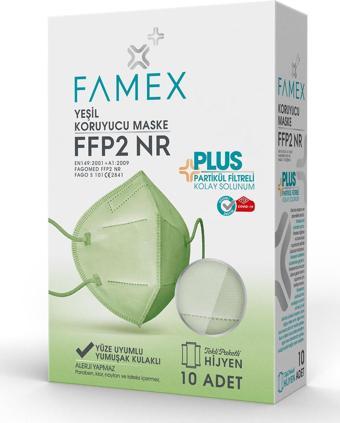 FAMEX N95 FFP2 KORUYUCU MASKE YEŞİL RENK 10 ADET TEKLİ PAKET DUCK MODELİ