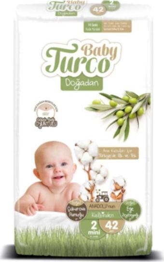 Baby Turco Bebek Bezi Doğadan Beden:2 (3 - 6 Kg) Mini (Göbek Bağı Oyuntulu) 42 Adet Jumbo Paket