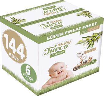 Baby Turco Bebek Bezi Doğadan Beden:6 (16 - 25 Kg) Xlarge 144 Adet Süper Fırsat Pk