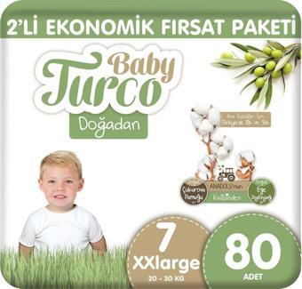 Baby Turco Doğadan 2'Li Ekonomik Fırsat Paketi Bebek Bezi 7 Numara Xxlarge 80 Adet