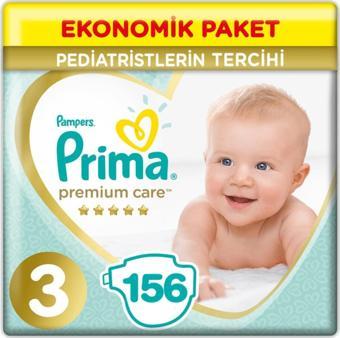 Prima Premium Care 3 Beden Ekonomik Paket 6 - 10 Kg (3*52) 156 Adet Bebek Bezi