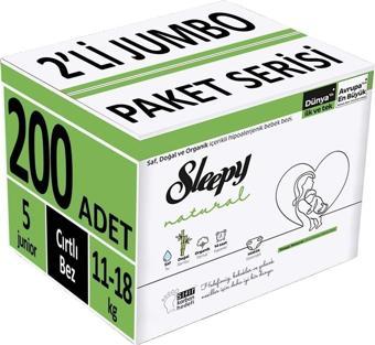 Sleepy Bebek Bezi Natural Beden:5 (11 - 18 Kg) Junior 200 Adet (2'li Jumbo Pk Serisi) (5Pk*40)
