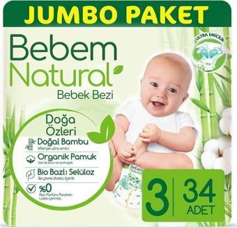 Bebem Natural Bebem Bebek Bezi Natural Jumbo Pk Beden:3 4-9Kg Midi 34 Adet