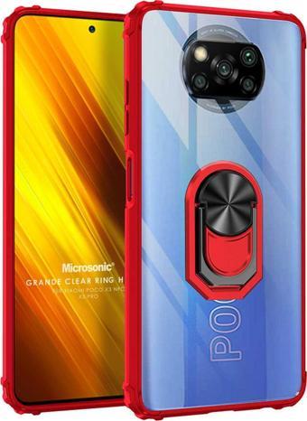 Microsonic Xiaomi Poco X3 Pro Kılıf Grande Clear Ring Holder Kırmızı