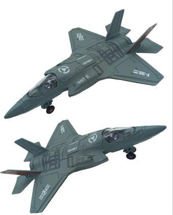 Pop Şeker Oyuncak Savaş Uçağı F-35 Sesli Işıklı Metal Savaş Uçağı 23Cm.