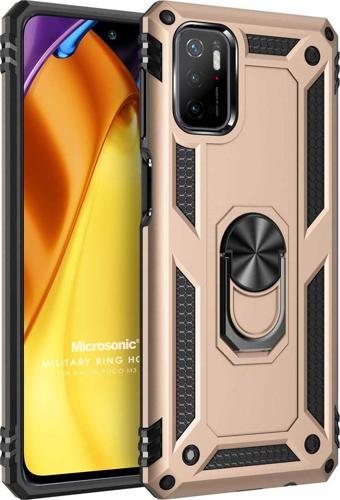 Microsonic Xiaomi Poco M3 Pro Kılıf Military Ring Holder Gold