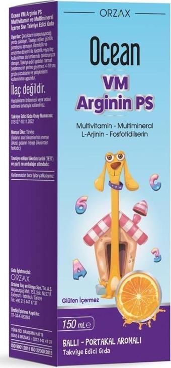 Orzax Ocean VM Arginin Ps Ballı Portakal Aromalı Şurup 150 ml 