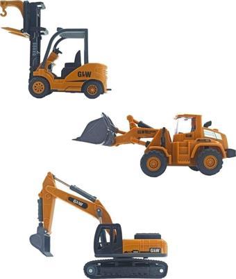 Pop Şeker Metal Kepçe Dozer Ve Forklift Set 3'Lü Gwl Oyuncak Iş Makinaları Seti