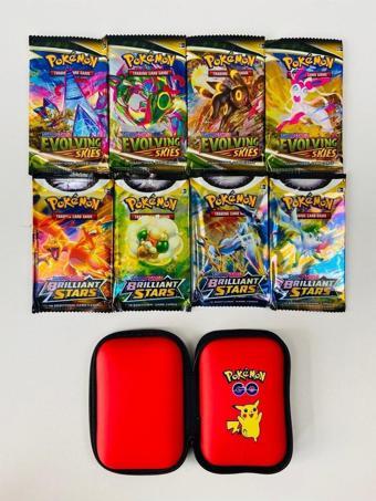 Abetto Market Pokemon Evolving Ve Birllant Stars Oyun Kartı, Koruma Çantası (8 Paket Kart)