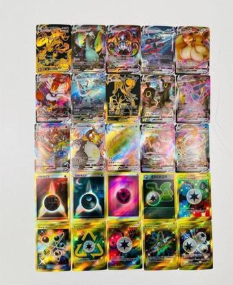 Abetto Market Pokemon VMax ve Energy Kart Bir Arada Set (25 Adet Parlak Kart)