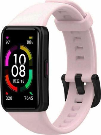 Huawei Honor Band 6 Uyumlu Pembe Yumuşak Silikon Kordon Kayış