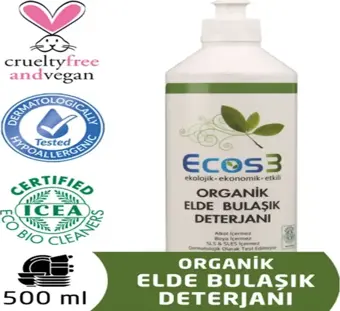 Ecos3 Elde Bulaşık Deterjanı Organik & Vegan Ekolojik Hipoalerjenik Aloe Vera’lı 500 ml