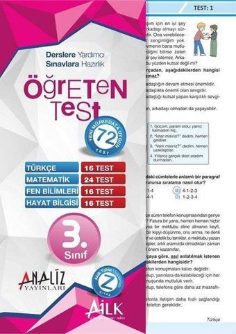 3.Sınıf Öğreten Yaprak Test - Kolektif  - Analiz Yayınları