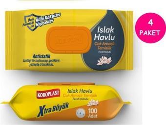 Koroplast Çok Amaçlı Islak Havlu Ferah Koku Kapaklı 4 Paket 100'lü