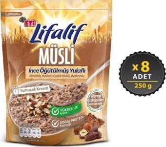 Lifalif İnce Öğütülmüş Yulaflı Fındıklı, Kakao Çekirdekli, Kakaolu Müsli 250 gr x 8 Adet