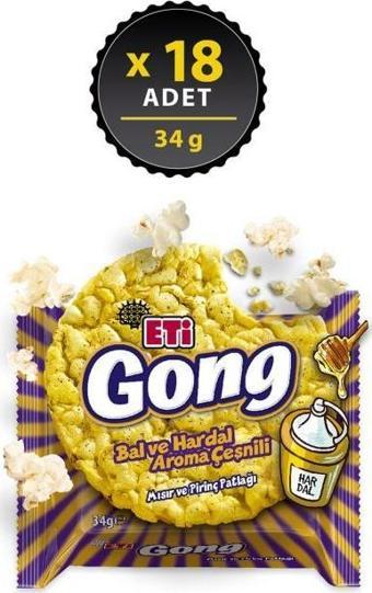 Eti Gong Bal ve Hardal Aroma Çeşnili Mısır ve Pirinç Patlağı 34 gr x 18 Adet