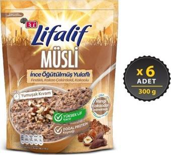 Lifalif İnce Öğütülmüş Yulaflı Fındıklı, Kakao Çekirdekli, Kakaolu Müsli 250 gr x 6 Adet