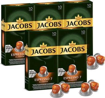 Jacobs Espresso 7 Classico Nespresso Uyumlu Alüminyum Kapsül Kahve 10 Adet X 5 Paket