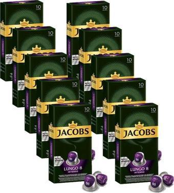 Jacobs Lungo 8 Intenso Nespresso Uyumlu Alüminyum Kapsül Kahve 10 Adet X 10 Paket