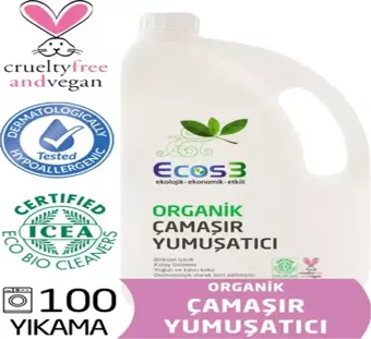 Ecos3 Çamaşır Yumuşatıcı Organik & Vegan Ekolojik Extra Konsantre 100 Yıkama 2500 ml