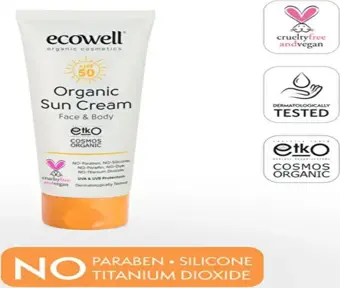 Ecowell Güneş Kremi SPF50 Organik & Vegan Mineral Filtre Yüz ve Vücut UVA UVB Koruma 110 gr