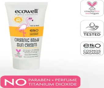 Ecowell Bebek Güneş Kremi SPF50 Organik & Vegan Mineral Filtre UVA & UVB Yüksek Koruma 110 gr