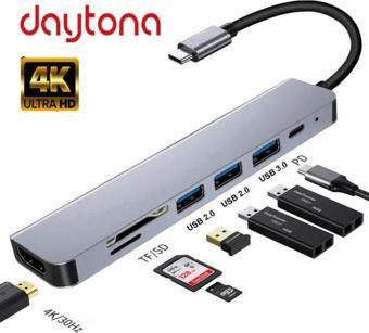 Daytona Fc-17 Type-C To 3*usb 3.0 4K Ultra Hd HDMI Sd Tf Kart Girişli 7ın1 Çevirici Hub Adaptör