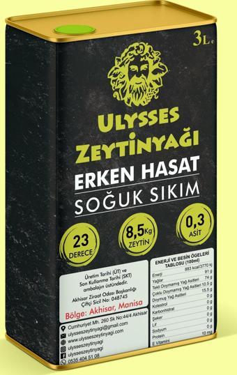 Ulysses Erken Hasat-Soğuk Sıkım Zeytinyağı (3 Litre)