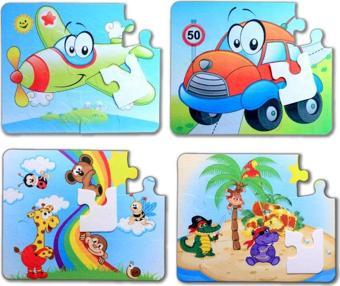 4 Set - 48 Parça Tox Uçak, Araba ve Gökkuşağı 3+ Keçe Yapboz - 3 Yaş Puzzle T004 T042