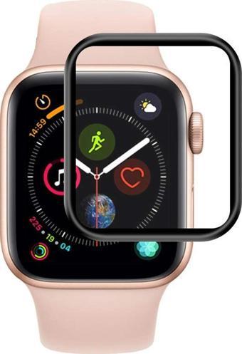 Microsonic Apple Watch SE 44mm Tam Kaplayan Temperli Cam Full Ekran koruyucu Siyah