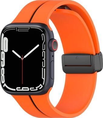 Microsonic Apple Watch Ultra 2 Kordon Ribbon Line Turuncu Siyah