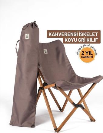 Bag The Joy Ahşap Katlanır Kamp & Bahçe Sandalyesi – Kahverengi Iskelet - Koyu Gri Kılıf